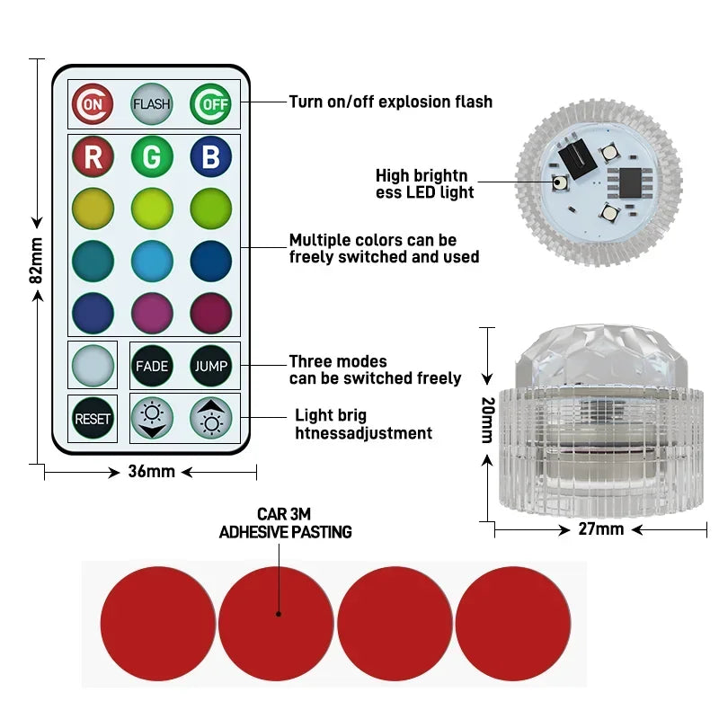 Wireless Adhesive LED Car Interior Ambient Lights